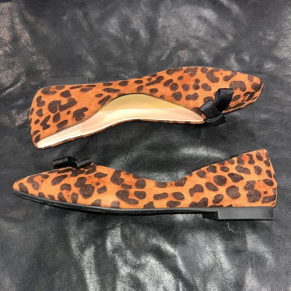 C.PARAVANO BOWKNOT SUEDE LEOPARD AIDA SQUARE TOE BALLET FLATS - NWOB - SIZE 41.5